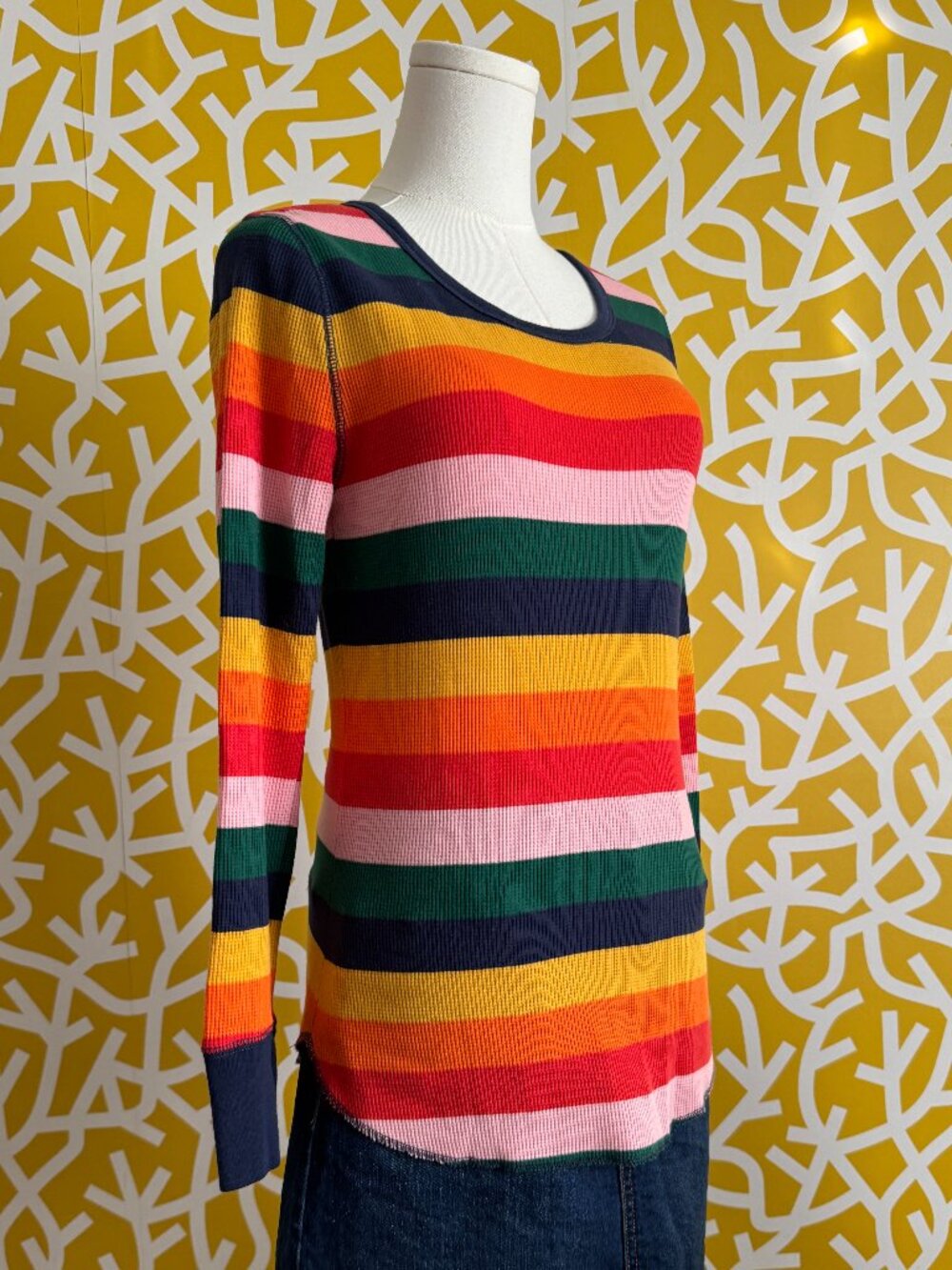 Old Navy Rainbow Long Sleeve Waffle Cotton Thermal Pajama Top - Medium